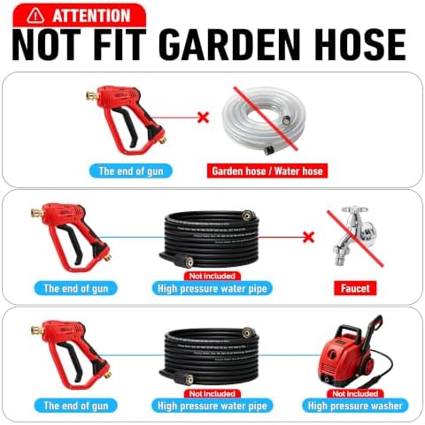 Short Pressure Washer Gun 5000 PSI with 5 Nozzle Tips, M22-14mm Fittings, Heavy Duty Power Washer Spray Gun with Ergonomic Handle for Car Wash, Detailing, and Cleaning - Image 4