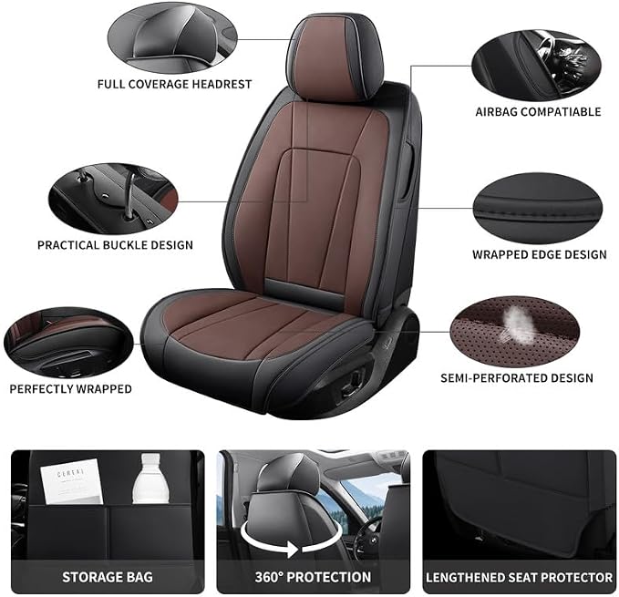 Car Seat Covers Full Set Custom Fit For Kia Niro 2017-2026 ,Black&Brown | Premium Faux Leather, Waterproof, Anti-Slip, Airbag Compatible, Breathable, Car Seat Protectors, 2 Rows 5 Seats - Image 2