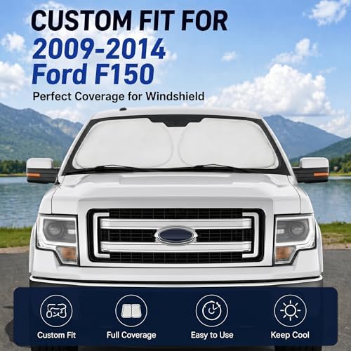 Car Sun Shade for 2009-2014 Ford F150 Accessories Windshield Sunshade Cover Front Window Shade Custom Fit F150Sun Visor Protector Foldable Blocks UV Rays - Image 2
