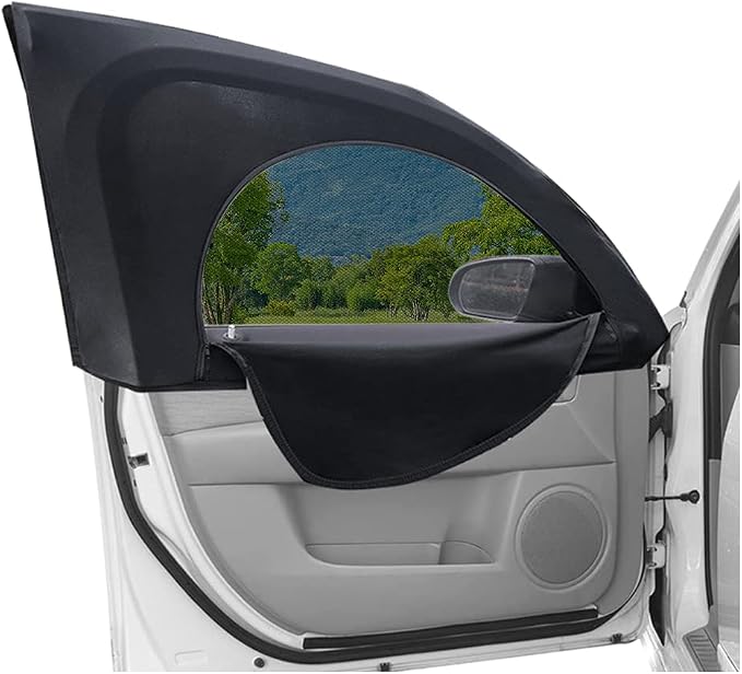 Upgrade Stretchable&Breathable SUV Car Window Shade - Oversize Double Mesh for Heat Shading and Bug&UV Protection - Car Must Have Privacy Shades for Cars,Truck,SUV When Camping (Front window/2pcs) by Turcee