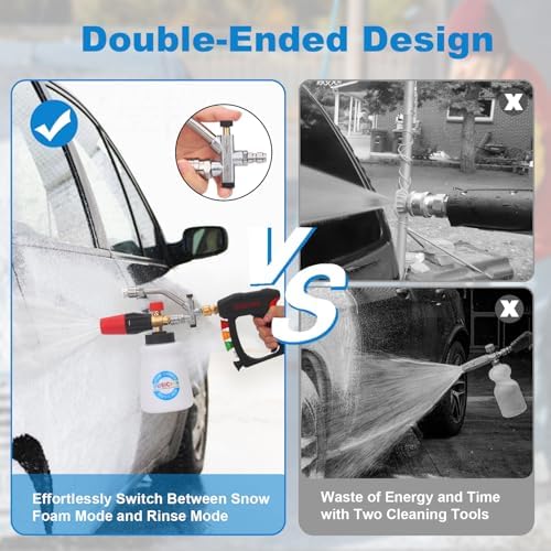 DUSICHIN Short Wand Pressure Washer Gun Foam Cannon 1/4" Quick Connector Pressure Washer Accessory,Car Wash Foam Gun Dual Ended Shift Connector 5 Pressure Washer Nozzles M22-14, M22-15 Brass Fittings - Image 5