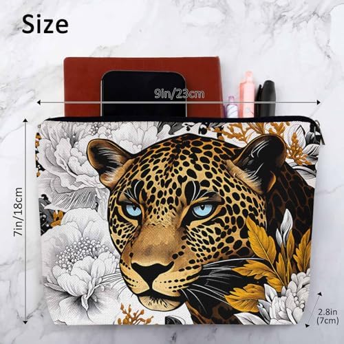 Leopard Makeup Bags Makeup Organizer, African Golden Leopard Peony Rose Cheetah Flax Toiletry Bags Travel Cosmetic Bag Makeup Purse Pouch Skincare Bag Wallet Bags For Women Female Mom - Image 4