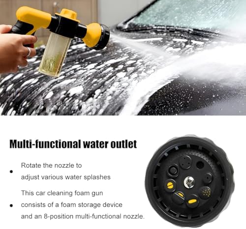 Car Wash Foam Gun, High Pressure Vehicle Wash Soap Sprayer with 8 Adjustable Watering Patterns, Automotive Hose Nozzle Foam Blaster, Universal for Automobile RV Truck (Yellow) - Image 3
