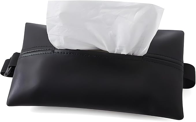 YoRise Car Tissue Holder, PU Leather Car Napkin Holder with Adjustable Strap, Center Console Tissues Box Cover, Sun Visor Organizer Keep Auto Tidy, Vehicle Headrest Storage Accessories (Black) by Unknown