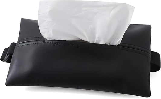 YoRise Car Tissue Holder, PU Leather Car Napkin Holder with Adjustable Strap, Center Console Tissues Box Cover, Sun Visor Organizer Keep Auto Tidy, Vehicle Headrest Storage Accessories (Black) by Unknown