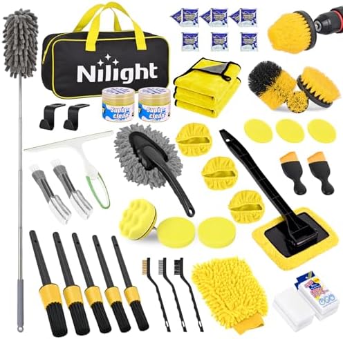 Nilight 52PCS Car Detailing Kit for Interior Exterior Car Care, Yellow by Nilight