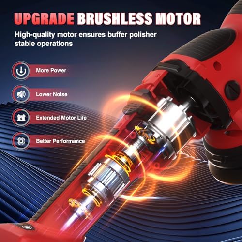 VERVEWAVE Cordless Buffer Polisher Kit for Milwaukee 18V/M18 Battery (No Battery), 6-Inch Orbital Car Polisher 6 Speed 1800—5500 RPM, 17PCS Polishing Accessories, for Car Polishing/Waxing (Tool Only) - Image 4