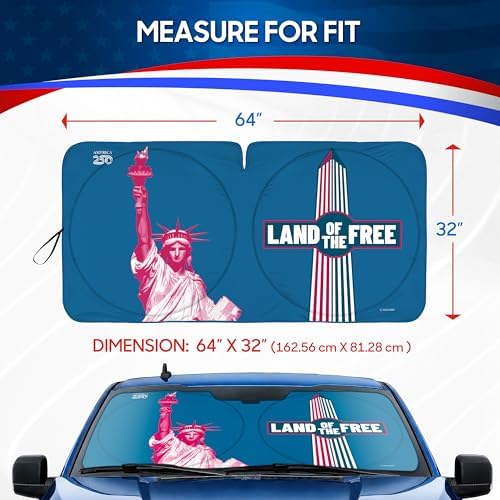 Motor Trend Statue of Liberty Washington Monument Windshield Sun Shade America 250 Pop Up Patriotic Car Sunshade Split Design Protection Heat Blocker Foldable Cover Truck SUV 4th of July Memorial Day - Image 3