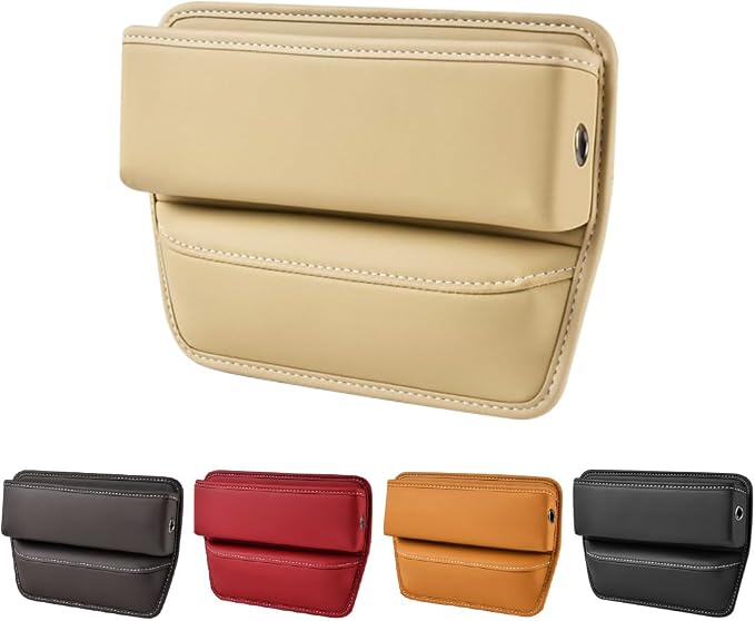 Kewucn Car Seat Gap Organizer, Adjustable Leather Front Seat Gap Filler Storage Box, Multifunctional Auto Console Side Pocket Organizer for Phone Glasses Key Card, Car Accessories (Beige) by Kewucn