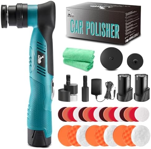 AUTIWOZ Cordless Mini Car Polisher Buffer, 6 Speeds, 2Pcs 2000mAh 1/3inch Orbital and Rotary Fast Change Polisher for Car Detailing, Micro Cordless Polisher for Car Boat Polishing WS02 by AUTIWOZ