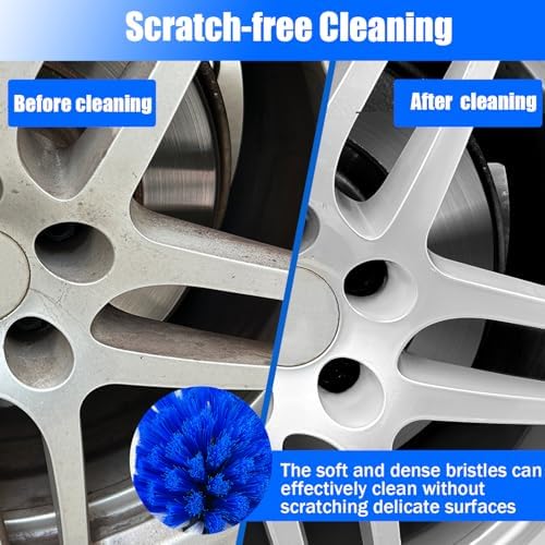 Wheel Brush Kit, Soft Drill Wheel Cleaner Brush, Tire Brush, Detailing Brush, and Detailing Pads, No Scratches Car Wheel Cleaning Kit for Wheels, Tire, Rims, Engines, Exhaust(Blue + White 9 Pk) - Image 3