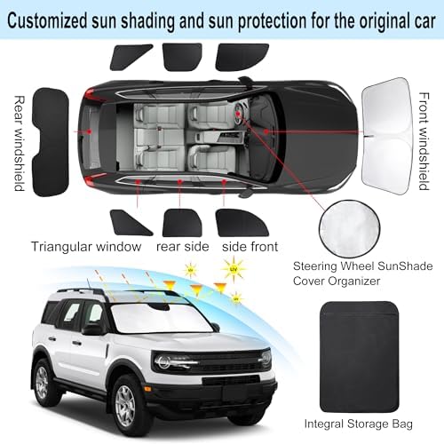 TINGLU Window Shades for Ford Bronco Sport 2021-2025 2026 Accessorie Car Side Full Windows Rear Triangular Windshield Sun Shade Sun UV Rays & Privacy Protection for Camping,Napping,and Relaxing 8PCS - Image 3