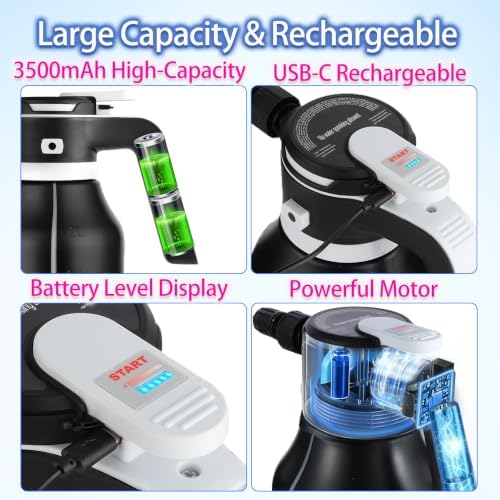 Electric Foam Sprayer for Car Wash, 2L Rechargeable Battery-Powered Foam Cannon with 3500mAh Large Capacity Battery & Battery Level Display, Type-C Charging with English Manual - Image 3