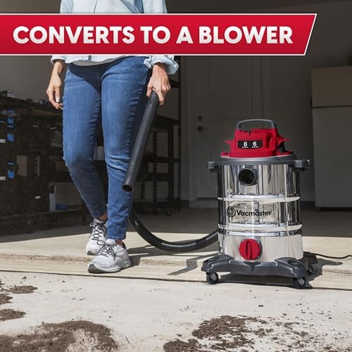 Vacmaster VOC812SF 1101 8-Gal 6 Peak HP Stainless Steel Wet/Dry Vac Red - Image 5