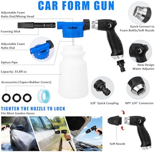 Car Wash Detailing Kit Cleaning Set with Foam Gun Sprayer, Long-Handle Brush, Large Wash Mitt, Towels, Complete Interior & Exterior Car Washing Supply Set (Blue) - Image 3