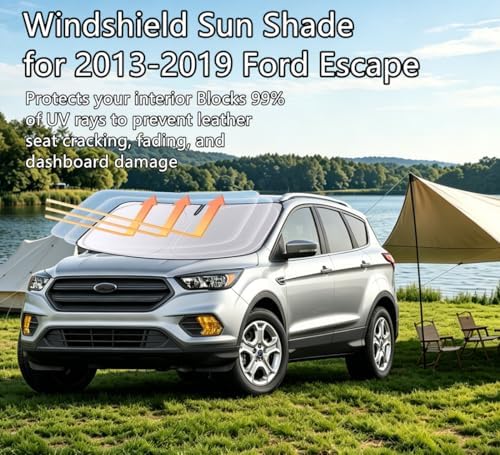 Windshield Sun Shade for 2013-2019 Ford Escape, 4-Layer 240T Foldable UV Block Car Accessory to Cool Interior - Image 2