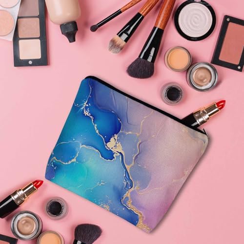 Women Makeup Organizer Bag Marble Pattern Flax Travel Cosmetic Bag Abstract Ocean Waves Marble Makeup Bags Toiletry Bag Makeup Bags For Home Bathroom Office Hotel Gym Pink Blue Golden - Image 3