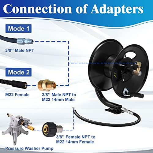 M MINGLE Pressure Washer Hose Reel 100ft x 3/8" / 150ft x 1/4", 4000 PSI - Image 4