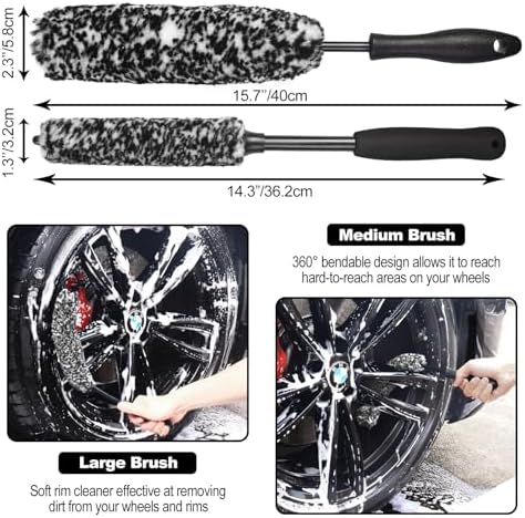 3PCS Wheel Brush Kit for Cleaning Wheel and Tire, Wheel and Rim Brush, Car Detailing Brushes, Bendable & Durable Car Wheel Rim Cleaner Brush Set,Car Detailing Cleaning Brush Supplies Kit - Image 2