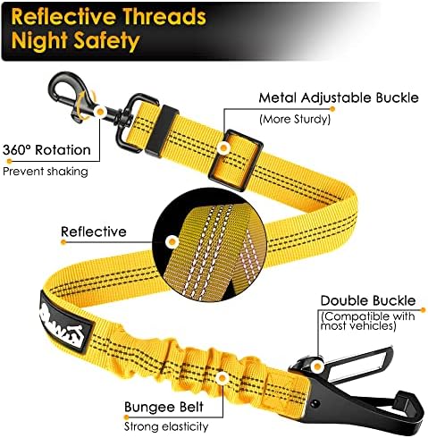 SlowTon Dog Harness, Adjustable Dog Seatbelt, 2 in 1 Latch Bar Attachment, Reflective Nylon Belt Tether, Yellow, 27.55in | Hook Latch Bar& Seatbelt Buckle, Reflective, Heavy Duty Nylon, Durability, Easy of Use, for Travel Riding, Yellow, 27.5" - Image 5