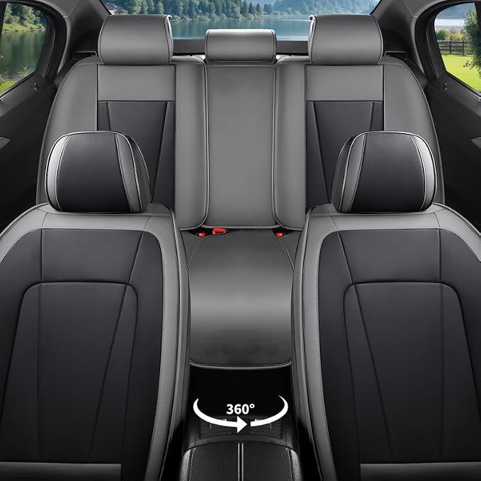 Car Seat Covers Full Set Fit For Hyundai Tucson 2005-2026 ,Gray&Black | Premium Faux Leather, Waterproof, Anti-Slip, Airbag Compatible, Breathable, Car Seat Protectors, 2 Rows 5 Seats - Image 3