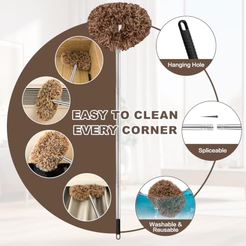 Ceiling Fan Cleaner Duster Reusable Microfiber Ceiling Fan Blade Cleaner Removable Duster with Extension Pole Adjusts 13 to 49.7 Inch for Cleaning Walls Furniture Door Window Top (Beige Brown) - Image 3