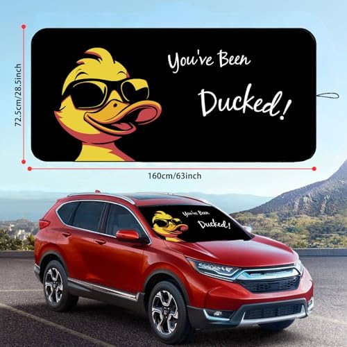 Windshield Sun Shade for Car, 63"x28.5" Universal Fit Front Window Sunshade with Double Steel Ring Frame, Car Sun Shade, UV Protection Windshield Cover with Storage Pouch (Duck) - Image 2
