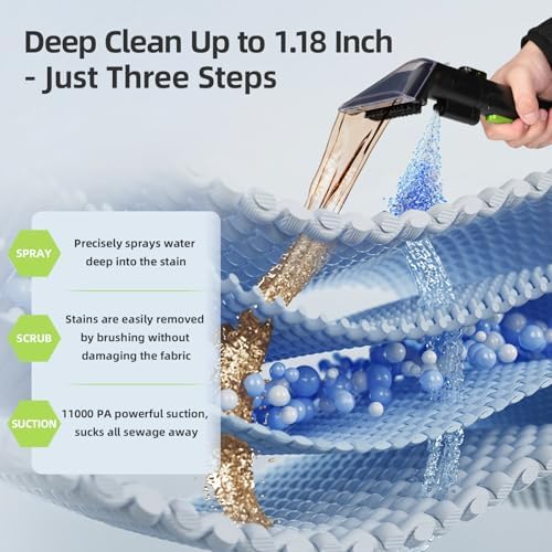 Slevoo 450W Portable Carpet Cleaner Machine with 1 Bottle Cleaning Solutions, Strong Suction Upholstery and Furniture Cleaner for Cleaning Stairs, Car Interiors, for Pet Footprint, Dust, Oil (Green) - Image 4