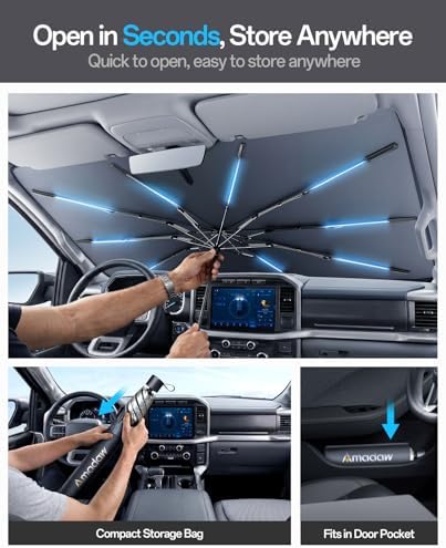 Windshield Sun Shade for Nissan Pathfinder 2000–2026, Foldable Umbrella Sunshade with 100% UV Block, Multi-Layer Heat Insulation, Reinforced 10-Rib Frame, Keeps Car Cooler Summer Car Accessory - Image 5