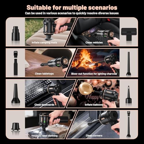 28000Pa Cordless Handheld Vacuum Cleaner, 4-in-1 100W Brushless Motor Car Vacuum with 6000mAh Battery & LCD Display, LED Light & Multi-Nozzles for Car, Home, Office, Pet Hair - Image 7