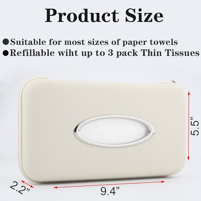 Car Tissue Holder, Sun Visor Tissue Holder, Zipper Car Visor Napkin Holder, PU Leather Backseat Tissue Case for Car,Vehicle (Beige) - Image 3