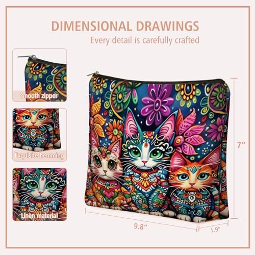 Bohemian Cat Mom Makeup Bag For Women & Teen Girl Cat Lover Gifts. Cute Boho Cats Themed Cosmetic & Toiletry Organizer Pouch For Daughters, Sisters, Friends.Ideal Gift For Travel, Christmas. - Image 4