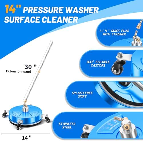LidoDola 14'' Pressure Washer Surface Cleaner Blue, Power Washer Accessory - Image 2