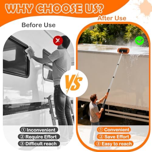 LAANPOLE 20FT Car Wash Brush with Long Handle, Car Cleaning Kit with Soft Bristle Wash Brush, Microfiber Cleaning Mop, Window Squeegee, Mitt, Wheel Brush, Bucket, Drying Towel for RV, Truck, Boat - Image 6