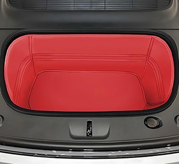 Compatible with Tesla Model Y Juniper Refresh(Not fit Standard) 2026 Full Cover Frunk Mat & Rear Lower Trunk Storage & Inner Storage Mat Red Genuine Leather by ZYCHUANGYING