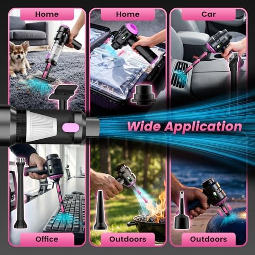 Wansimoo Handheld Car Vacuum Cleaner,25000PA Strong Cyclonic Suction Foldable Mini Vacuum Portable Cordless with Digital Display and One Touch Dust Removal for Car, Home, Office, Kitchen (Purple) - Image 5