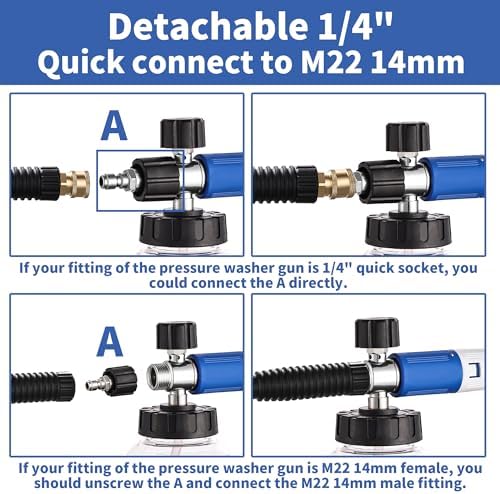 Foam Cannon for Pressure Washer with Dual Connector Accessory, FENG PAI Dual Lance Soap Cannon, Double Tip Soap Attachment for Foam Blaster, 1/4" Quick Connect, 3600 PSI - Image 4