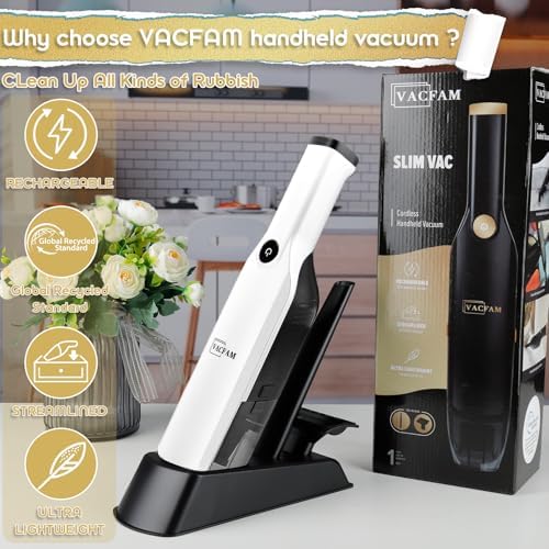 Handheld Vacuum Cordless,15KPA Vacuum with Storage Dock,White - Image 2
