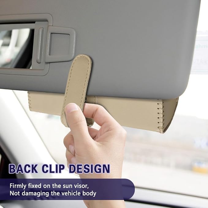 Sunglasses Holder for Car Sun Visor, Sunglass Organizer for Car, Magnetic Leather Eyeglasses Protective Storage Case, Waterproof Glasses Organizer Visor Accessories for Vehicles (Beige) - Image 6