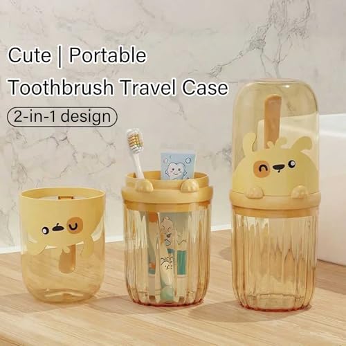 Toothbrush Travel Case for Kids with Detachable Handle, Portable Cute Toothbrush Holders, Multifuction Toothbrushes Toothpaste Storage Box for Camping Travel or Daily Use (Yellow) - Image 5