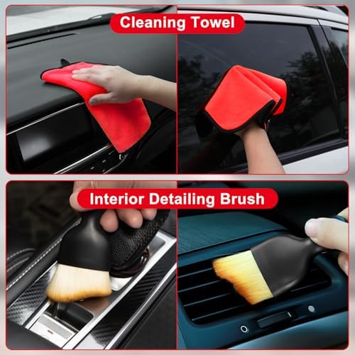 Windshield Cleaner Tool, 17Pcs Red Car Interior Cleaning Kit, Car Detailing Kit Interior Cleaner, Car Detailing Brushes, Car Cleaning Gel, Inside Cleaning Supplies Accessories for Women Girls - Image 6
