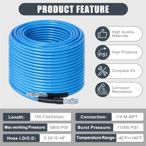 150FT Sewer Jetter Kit for Pressure Washer 5800PSI Drain Cleaner - Image 4