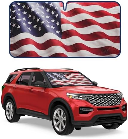 Motor Trend USA Americana Flag Car Windshield Sun Shade for Front Window, Foldable Car Sun Shade with Patriotic Graphic, Collapsible Sun Visor Sunshade for Cars Windshield (Large, 69 x 35 inches) by MotorTrend