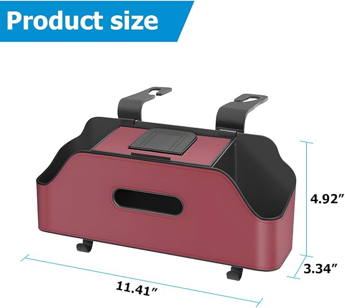 Zipelo Car Headrest Backseat Organizer with Cup Holder, Multi-Functional Vehicle Seat Back Hanging Storage Box with Hooks, Auto Drink Snack Phone Tray Travel Accessories for Kids Adults (Wine Red) - Image 2