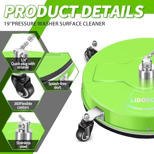 LidoDola 19'' Pressure Washer Surface Cleaner Green, Power Washer Accessory - Image 3