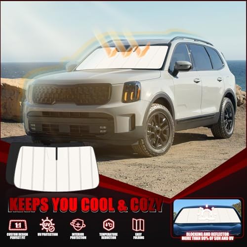 Windshield Sun Shade for Kia Telluride 2020-2026, Accordion Folding Design - Image 2