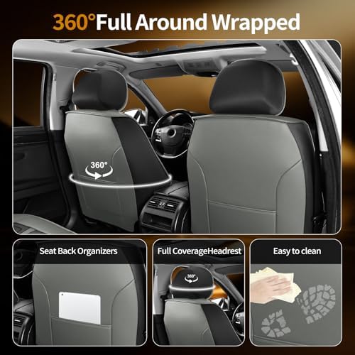 Fit Patriot Car Seat Covers Compatible with Jeep Patriot 2007-2015 2016 2017.Full Coverage Waterproof Leather,Compatible with Airbag,All - Weather Seat Cushion Protector(2 Front,Grey) - Image 2