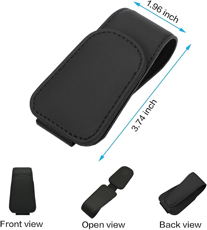 2 Packs Sunglass Holder for Car Sun Visor, Magnetic Eyeglass Hanger Clip for Car Visor, Leather Car Glasses Mount, Car Interior Visor Accessories (Black-2Pcs) - Image 2