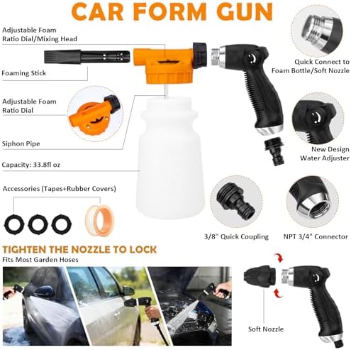 Car Wash Detailing Kit Cleaning Kits with Foam Gun Sprayer, Car Wash Brush and Large Wash Mitt Duster for Car Interior and Exterior Cleaning (Orange) - Image 2