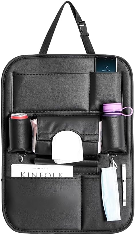 2 Pack PU Leather Premium Car SeatBack Organizer Travel Accessories Kick mats Back seat Protector and Cup Holder Holder Universal Use Seat Covers (23×17 in) - Image 4